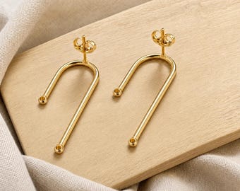 Pair of gold arch stud earrings with rings – Geometric earring findings for DIY jewelry making