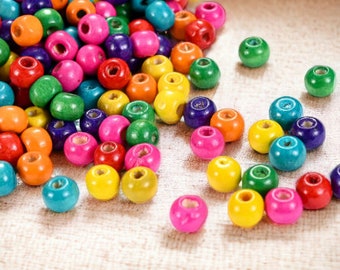 Wooden beads Beige, Black, Orange, Green, Yellow, Fuchsia x20