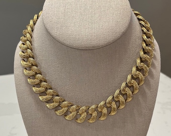 Vintage Monet Signed Gold Tone Choker Necklace, Chunky Textured Necklace - Mid Century/Hollywood Regency/Gift For Her