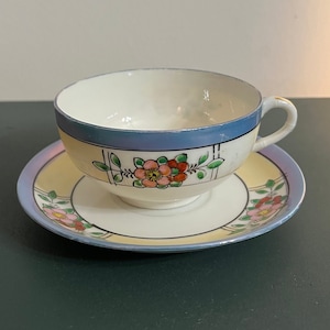 Vintage Lusterware Floral Teacup & Saucer Set - Japan - Mid Century/Shabby Chic/Cottage Decor