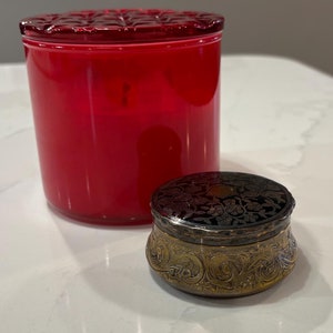 Antique Brass Floral Round Trinket Box/Jewelry Box - 1920s/Art Nouveau/Victorian/Cottage/Boho