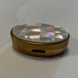 Vintage Max Factor Mother Of Pearl & Brass Compact Container - England - Mid Century/Hollywood Regency/Vintage Compact