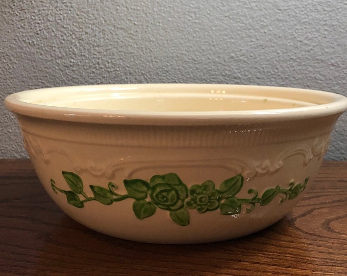 Vintage Homer Laughlin Oven Serve Bowl, Green Floral Serving Bowl 1930s Modern Farmhouse/cottage