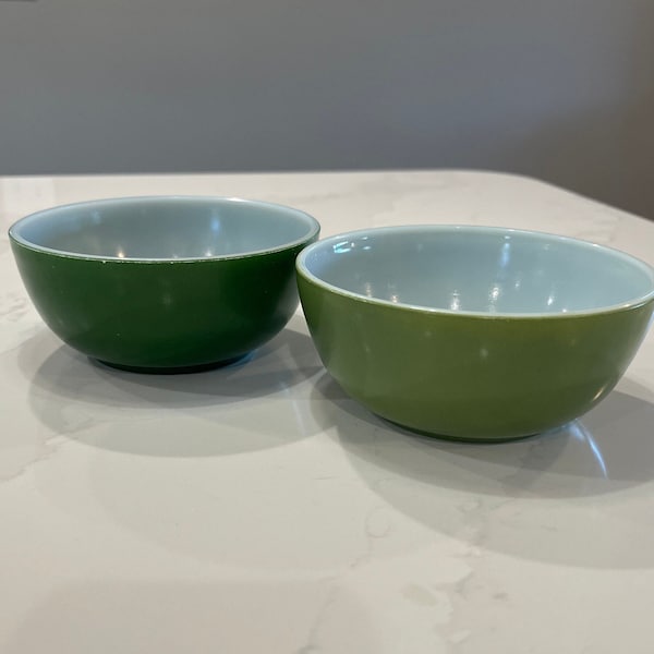 Vintage Hazel Atlas Green Milk Glass Bowls Pair - Mid Century Modern/1950s/1960s/Atomic