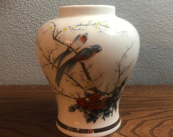 Vintage Jay Japan Fine China Birds & Floral Botanical Vase - Shabby Chic/Cottage Decor/Boho