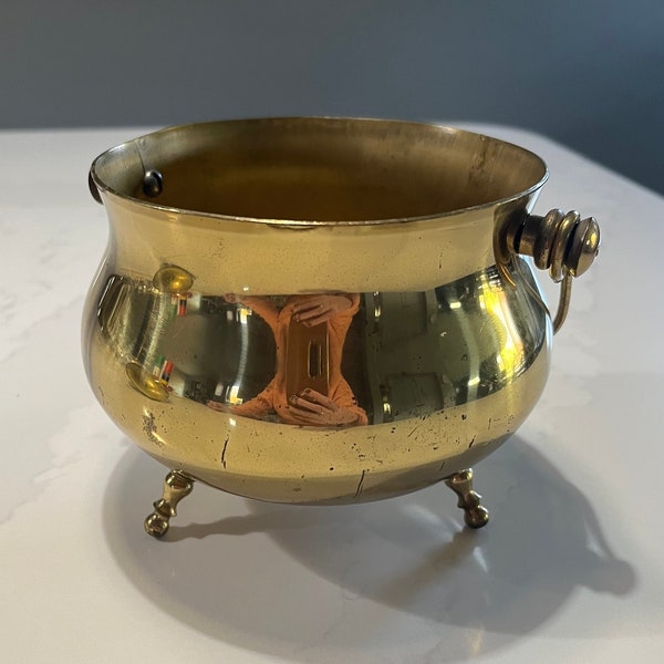 Vintage Brass Pedestal Planter Bowl, Gold Planter Bowl - Mid Century Modern/Vintage Garden/Boho