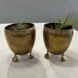 Vintage Brass Claw Foot Planters, Gold Lions Foot Pedestal Planters Pair - India - MCM/Hollywood Regency/Boho/Modern Farmhouse/Gift For Her