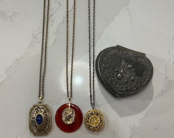 Vintage Necklace Trio: Avon, Cameo, Corday Fairy With Cherub Jewelry Box Made In Japan