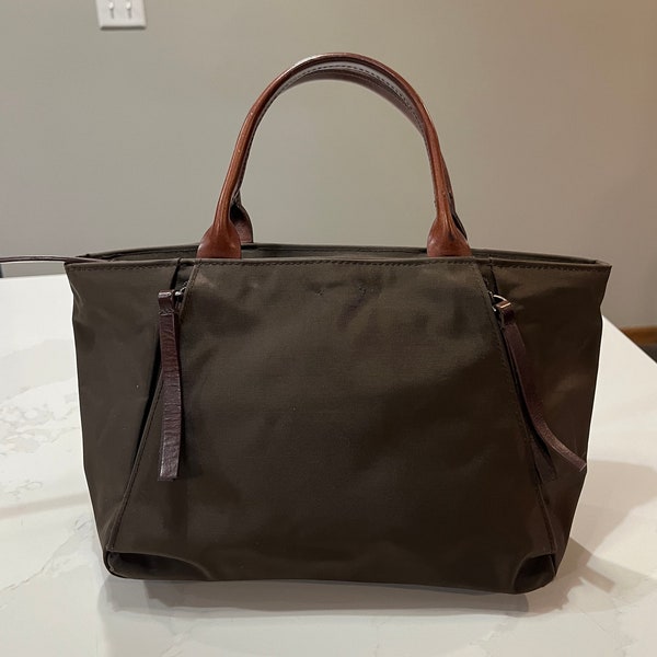 Vintage Banana Republic Brown Leather And Nylon Top Handle Handbag Purse - 90s Purse/Y2K