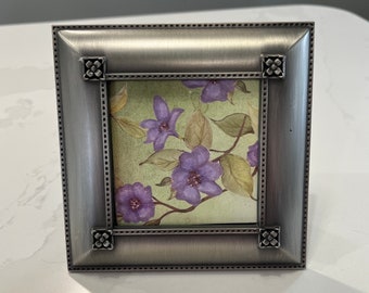 Vintage Pewter Floral 3x3 Square Photo Frame - Cottage Decor/Modern Farmhouse/Shabby Chic/Boho/Gift For Her