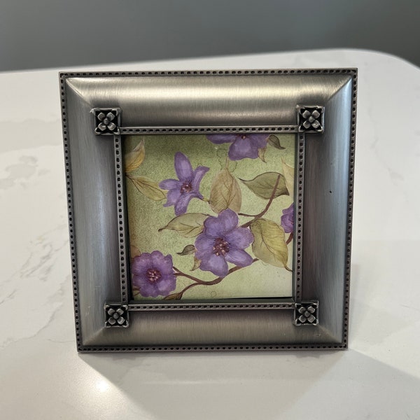 Vintage Pewter Floral 3x3 Square Photo Frame - Cottage Decor/Modern Farmhouse/Shabby Chic/Boho/Gift For Her