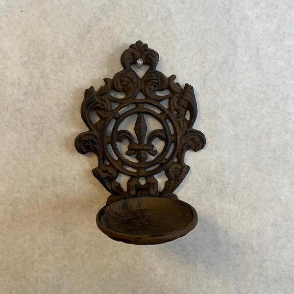 Vintage Fleur de Lis Pillar Candle Sconce, Cast Iron Wall Candle Holder - Modern Farmhouse/Cottage Decor/Boho/Shabby Chic/Gift For Her