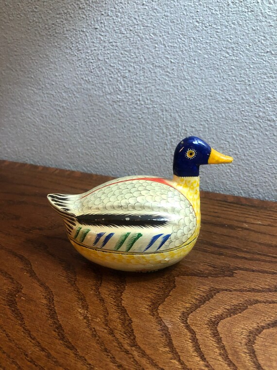 Vintage Lacquered Wood Duck Trinket Box Mid Century Etsy
