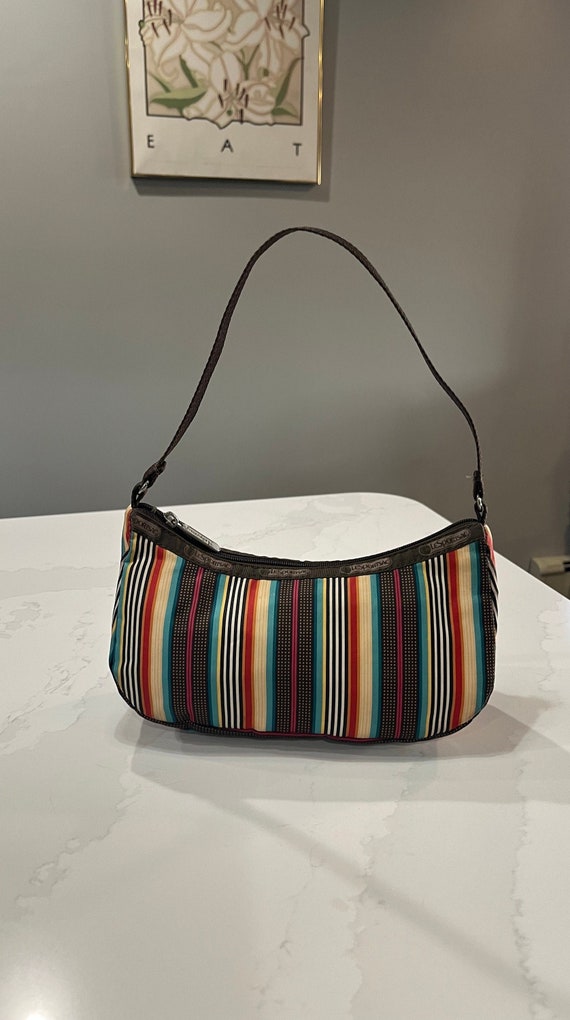 Vintage Lesportsac Striped Sholder Bag Purse - 19… - image 1