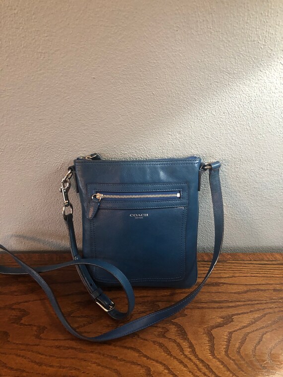 Vintage Coach Blue Leather Slim Crossbody Purse