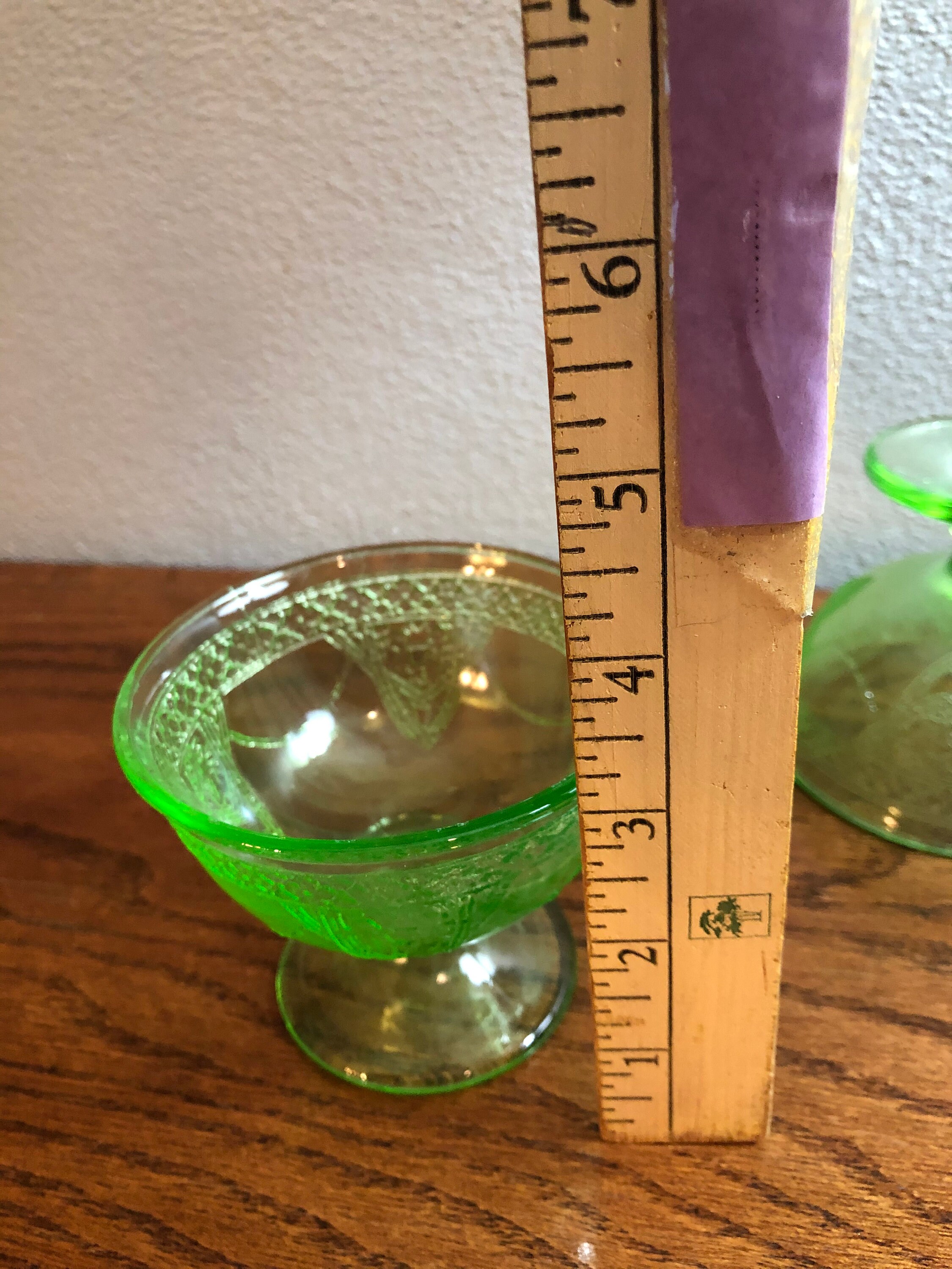 Vintage Green Depression Etched Glass Dessert Cups Federal Etsy