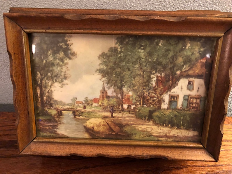 French Country Shabby Chic Vintage Cottage Scene Wood JewelryKeepsakeTrinket Box