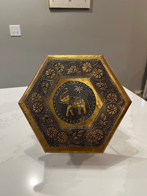 Vintage Gold Toned Elephant Jewelry Box, Elephant… - image 1