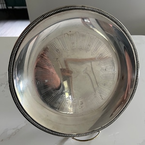 Vintage Silver Tone Engraved Mid Century Modern Round Tray - 1960s/Boho/Wedding Decor