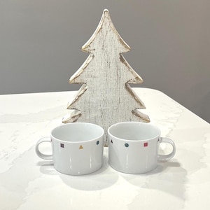 Vintage Sasaki Elements Geometric Espresso Mugs Pair, Retro Coffee Mugs - Japan - 1980s/Memphis/Modern Kitchen