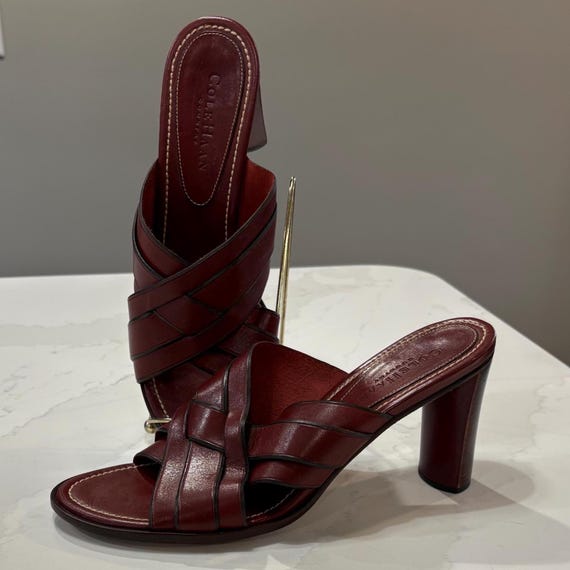 Vintage Cole Haan Leather Heel Sandals: Red-brown Preppy  display picture 2