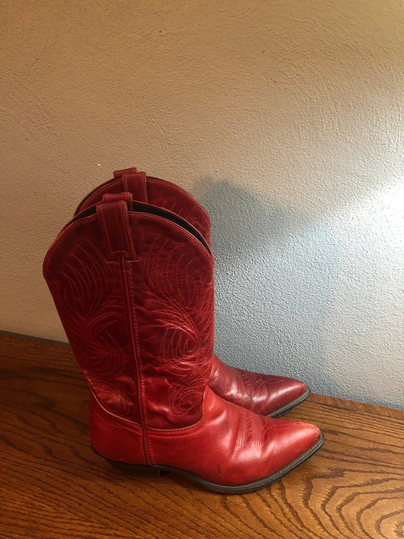 Vintage Red Leather Cowboy Boots, Code West Leathe
