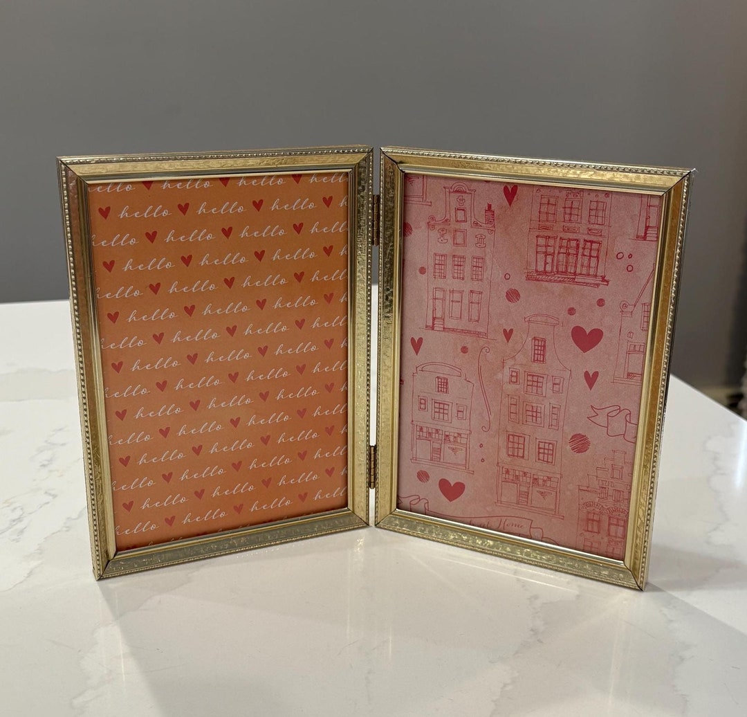 Vintage Gold Tone Metal 5x7 Double Photo Frame, Gold Bi-fold Frame Mcm ...