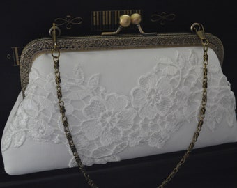 Bridal bag, clutch in ivory with appliqué