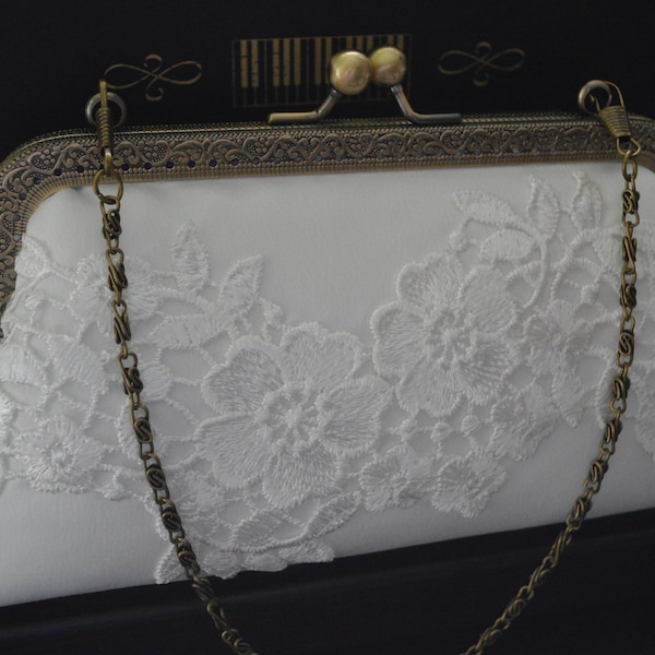 Brauttasche, Clutch in Ivory mit Applikation