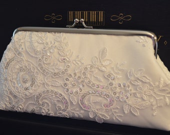Clutch, Brauttasche Ivory Lace And Sequins