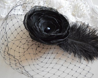 FASCINATOR/HAIR BLOOM in BLACK