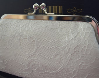 Clutch aus Satin und Spitze IVORY