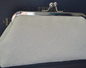 Clutch aus Satin und Spitze IVORY