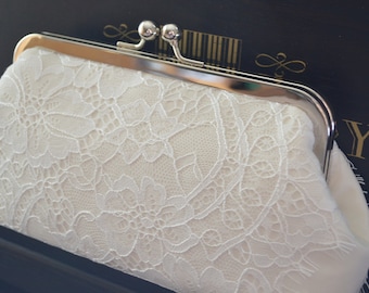 Pochette/sac de mariée écru avec dentelle ivoire