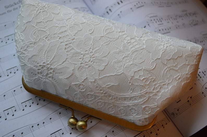 Clutch/Brauttasche in ecru mit Spitze in ivory Bild 5