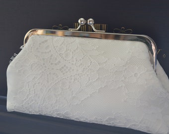 Clutch aus Satin und Spitze IVORY