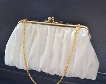 Clutch, bridal bag, IVORY and GOLD + CHAIN