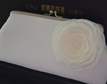 Clutch, bridal bag IVORY silk + flower