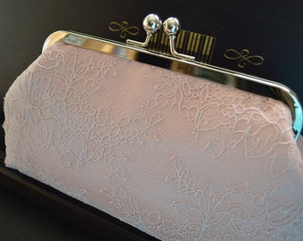 Clutch made of satin and lace OLD PINK or DOVE BLUE