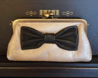 Clutch real leather with bow