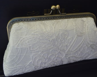 Clutch, bridal bag made of embroidery lace IVORY