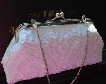 Bridal Clutch WHITE LACE with pearls