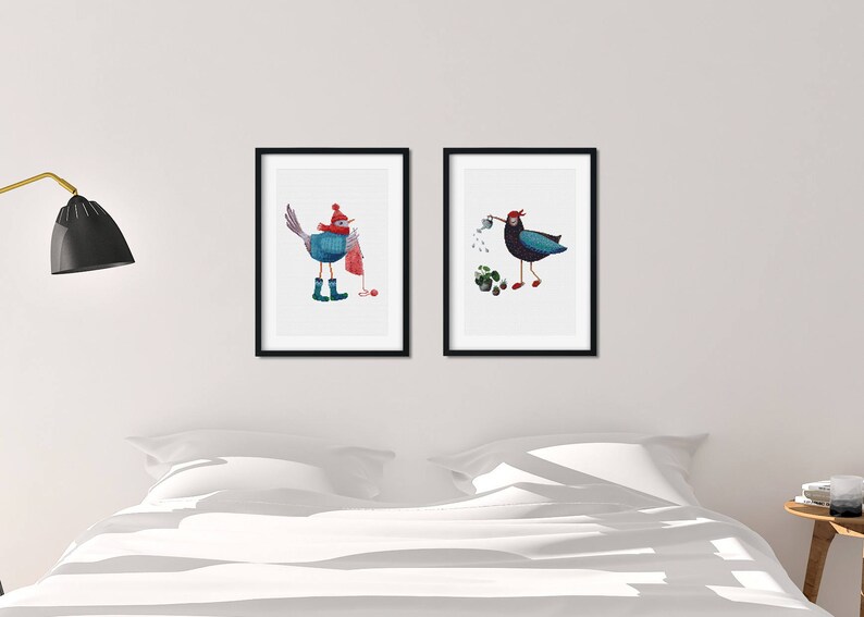 Cross stitch pattern Baby cross stitch pdf pattern Watercolour pattern Country Bird Modern cross stitch. Bird watering flowers