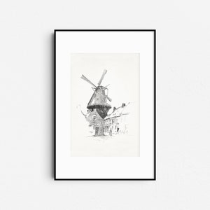 Vintage Windmill Sketch Print, Antique Drawing Art, Farmhouse Wall Art, Digital Printable image 5