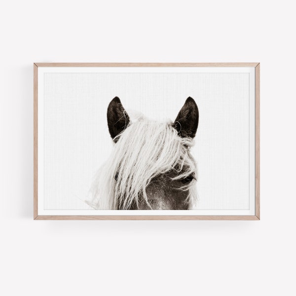 Black and White Horse Print PRINTABLE WALL ART Boho Wall Decor Animal Portrait Print Farm Animal Printable Digital Download Bohemian Decor