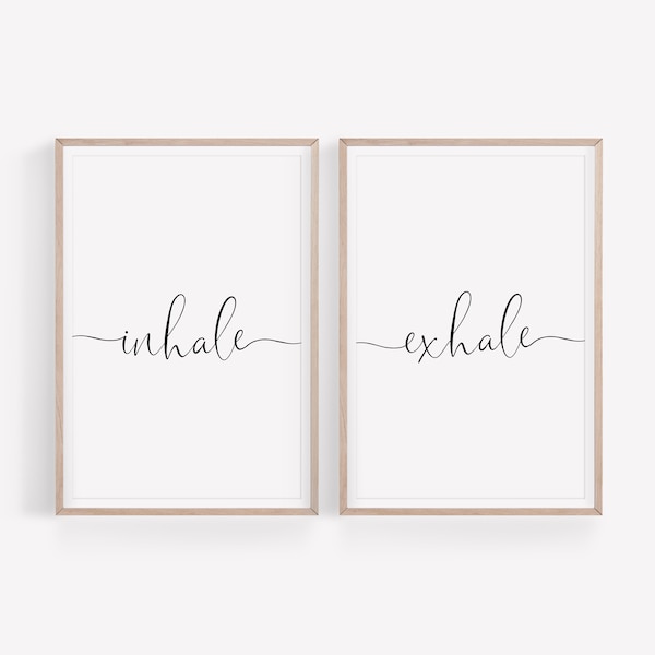 Inhale Exhale Wall Art, Yoga Poster, Inhale Exhale Set of 2 Prints, Minimalist Wall Art, Printable Quote, Typography Wall Art, Bedroom Print