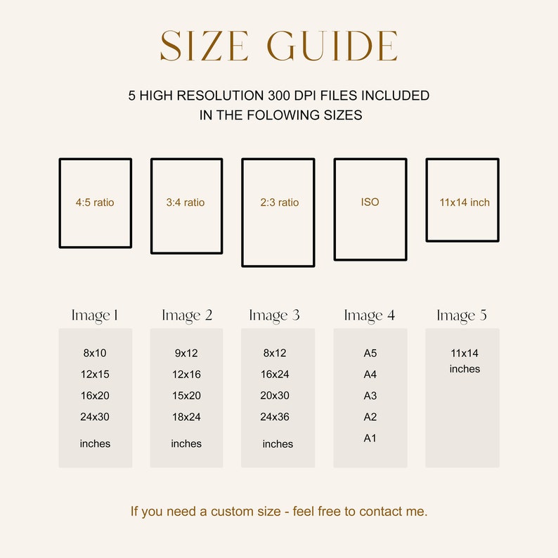 Pode incluir: Um guia de tamanhos para impress&otilde;es digitais, mostrando cinco propor&ccedil;&otilde;es e tamanhos diferentes. O guia inclui cinco tamanhos de imagem em polegadas, incluindo 8x10, 12x15, 16x20, 24x30, 9x12, 12x16, 15x20, 18x24, 8x12, 16x24, 20x30, 24x36 e 11x14. O guia tamb&eacute;m inclui quatro tamanhos de papel ISO: A5, A4, A3, A2 e A1.