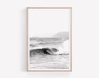 Arte de pared de olas del océano, fotografía de olas en blanco y negro, impresión costera, cartel de playa, arte de pared minimalista, foto del océano, descarga instantánea
