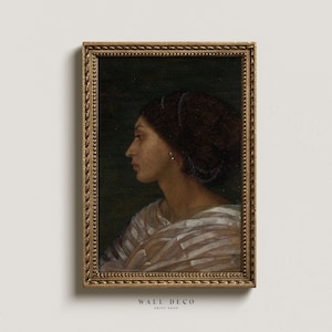 Vintage Female Portrait Oil Painting: Moody Green Wall Art (Digital Printable)