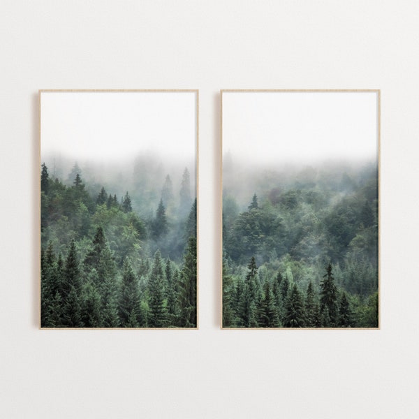 Set of 2 Pine Trees Forest Prints PRINTABLE WALL ART Set of 2 Wall Art Foggy Forest Printable Scandinavian Wall Art Nordic Poster